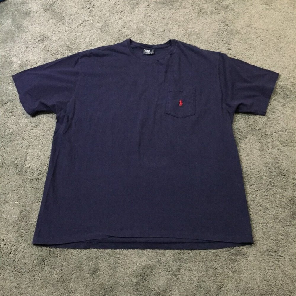 Vtg Polo Ralph Lauren T Shirt Mens Size X-Large Blue Red Pocket Casual Cotton
